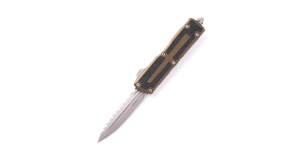 Microtech Scarab II Gen III D/E Apocalyptic Full Serrate 3.95in Automatic Folding Knife, Double-Action OTF, OD Green, 1280-12APOD