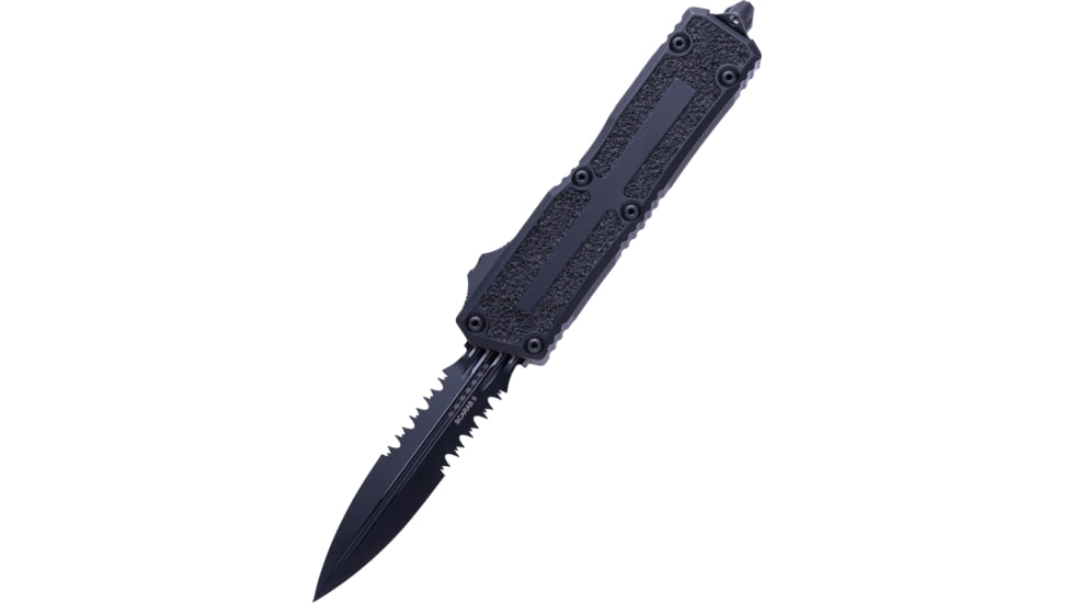 Microtech Scarab II Gen III D/E Black Part Serrate Tactical 3.95in Folding Knife, Black, 1280-2T
