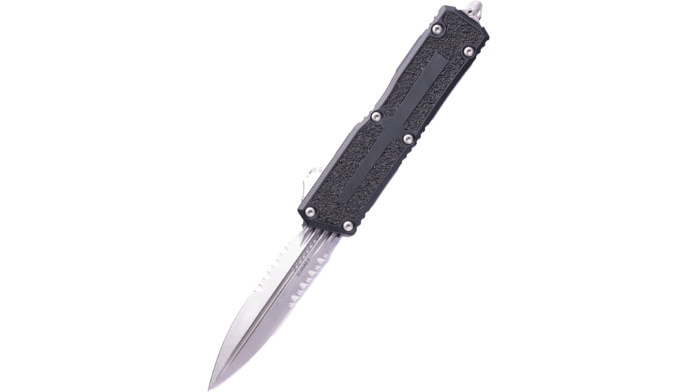 Microtech Scarab II Gen III D/E Stonewash Part Serrate 3.95in Folding Knife, Black, 1280-11