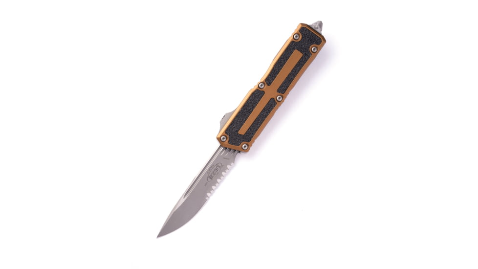 Microtech Scarab II Gen III S/E Apocalyptic Part Serrate 3.95in Automatic Folding Knife, Double-Action OTF, Tan, 1278-11APTA