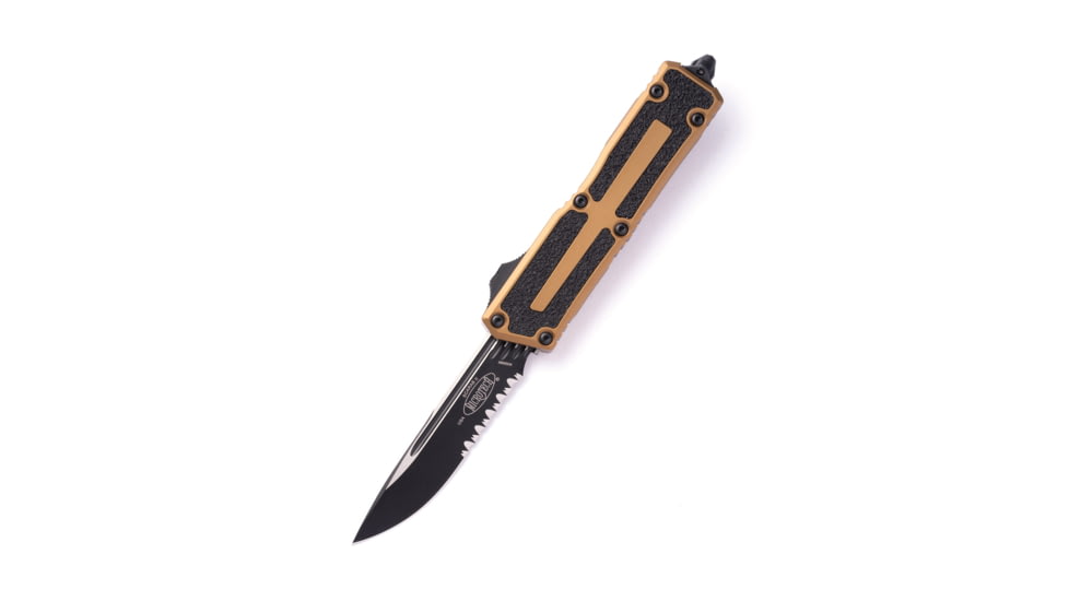 Microtech Scarab II Gen III S/E Part Serrate 3.95in Automatic Folding Knife, Double-Action OTF, Tan/Black, 1278-2TA