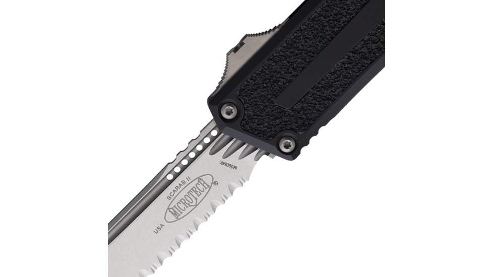 Microtech Scarab II Gen III T/E Stonewash Full Serrate 3.95in Folding Knife, Black, 1279-12