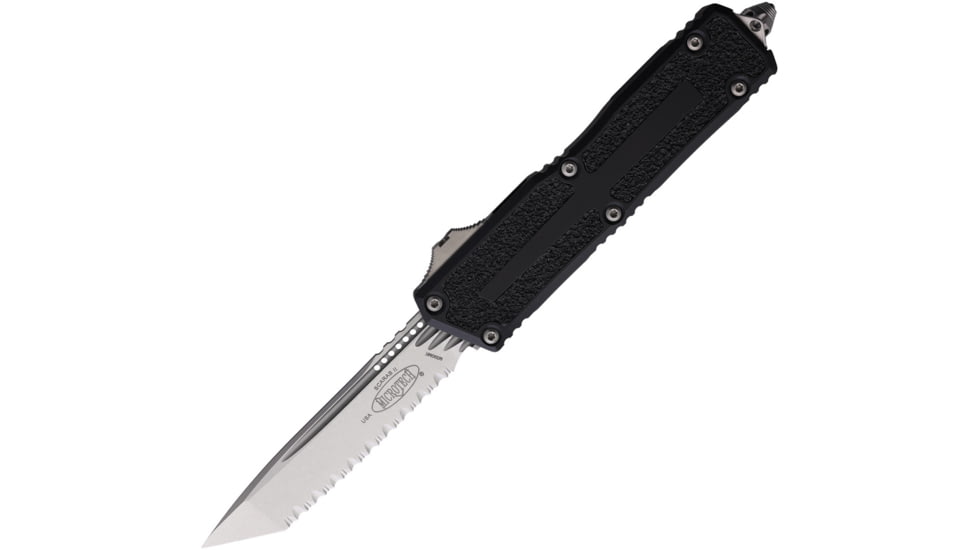 Microtech Scarab II Gen III T/E Stonewash Full Serrate 3.95in Folding Knife, Black, 1279-12