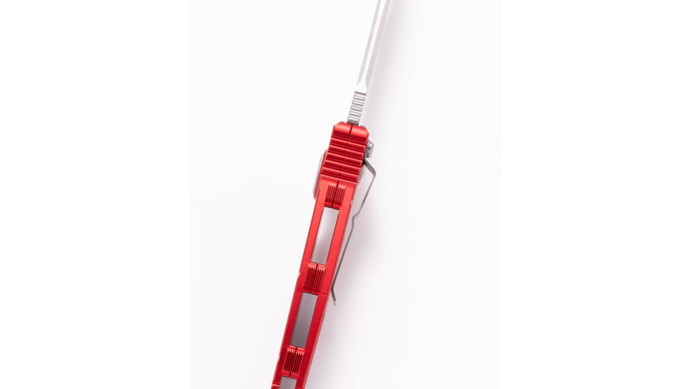 Microtech Soc Elite S/E-A Stonewash Part Serrated 4.05in Automatic Folding Knife, Automatic Folder, Red, 160A-11RD