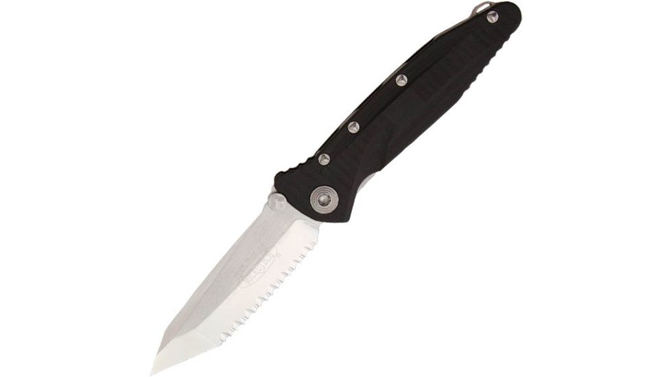 Microtech SOCOM Delta TE Folding Knife, Black Handle, Stonewash Serrated MT163-12
