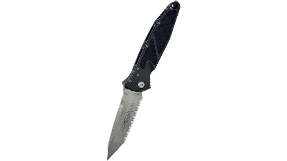 Microtech Socom Elite Manual F/S T/E Folding Knife, 4in, M390 Steel, Apocalyptic, Tanto Blade, Aluminum, Black Handle, 161-12AP