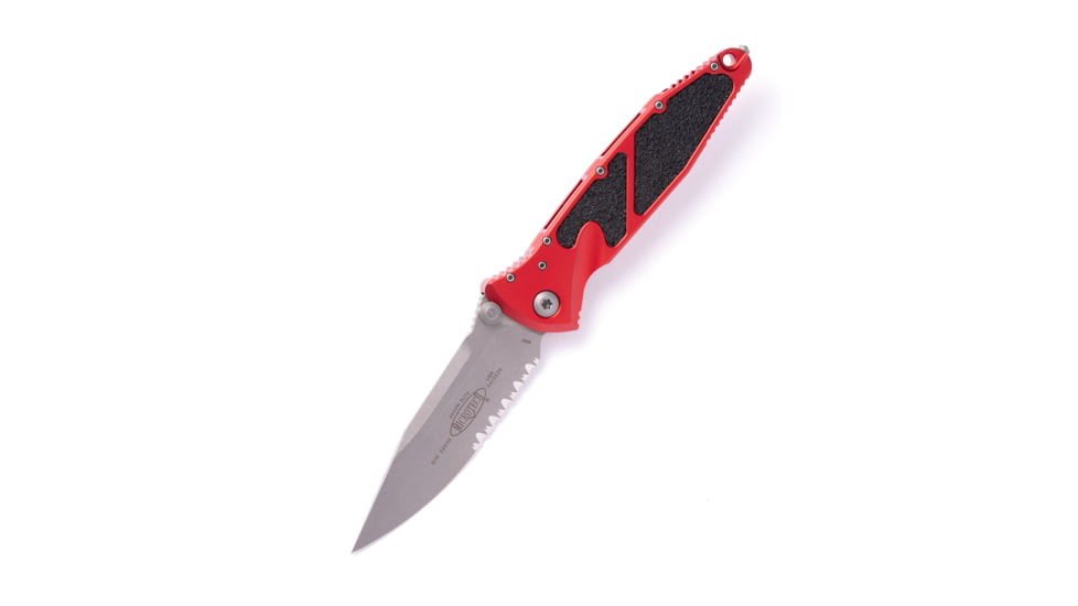 Microtech Socom Elite S/E Apocalyptic Part Serrate 4in Folding Knife, Manual Folder, Red, 160-11APRD