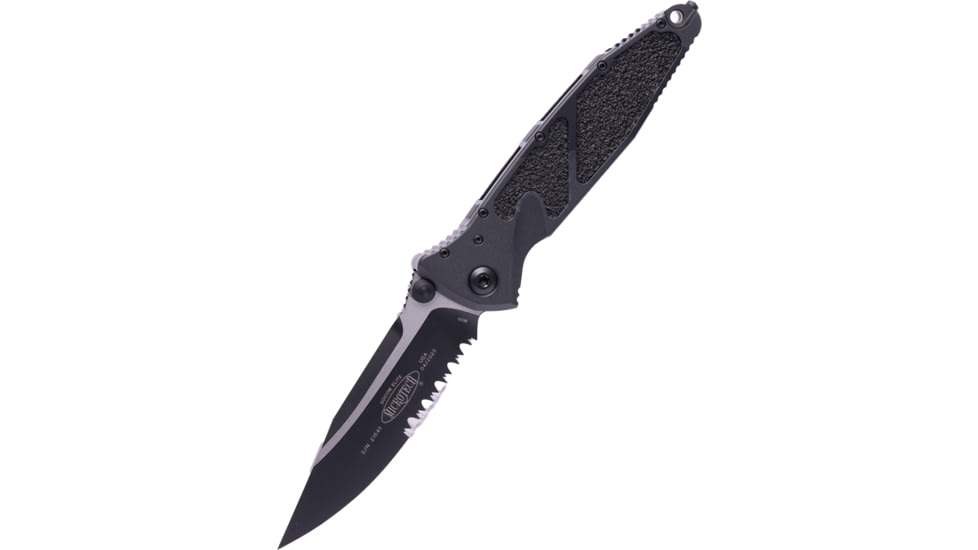 Microtech Socom Elite-M Manual Drop Point Part- Tactical S/E Folding Knife, 4in, M390 Steel, Black, Drop Point Blade, Aluminum, Black Handle, 160-2T