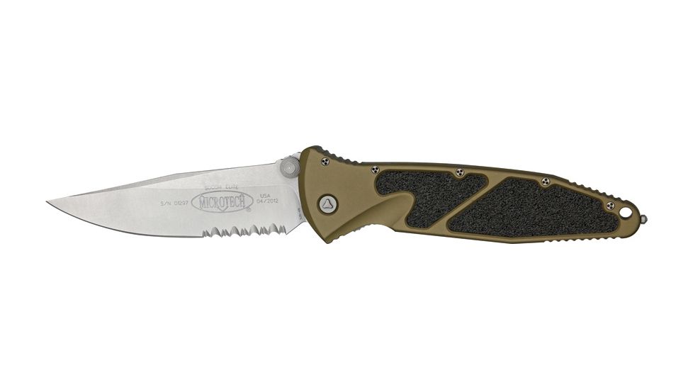 Microtech SOCOM Elite SE Folding Knife, Tan Handle, Stonewash Combo MT160-11TA