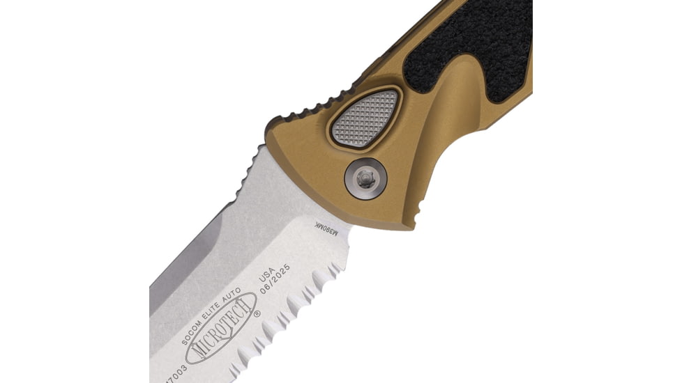 Microtech Socom Elite T/E-Auto Stonewash Partial Serrated 4.05in Automatic Folding Knife, Tan, 161A-11TA