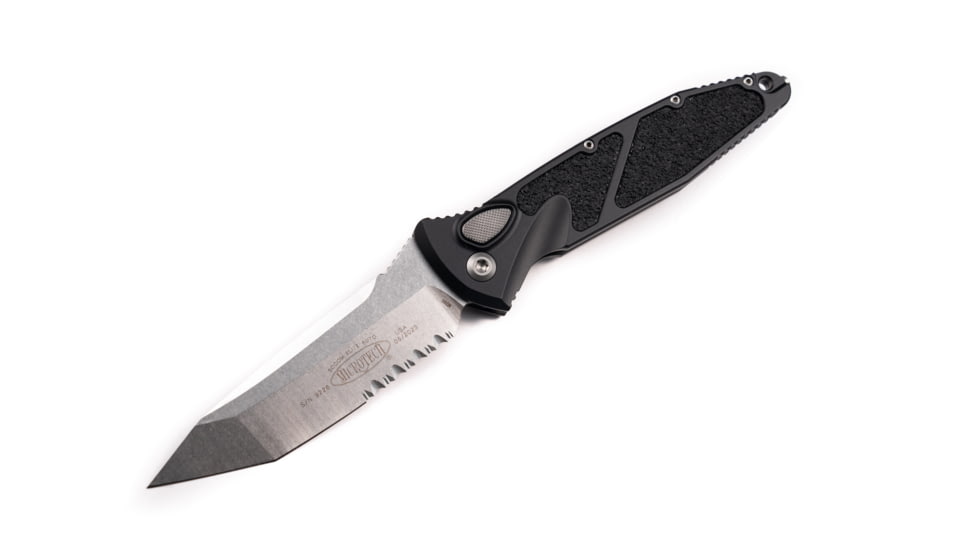 Microtech Socom Elite T/E-Auto Stonewash Partial Serrated 4in Folding Knife, Black, 161A-11