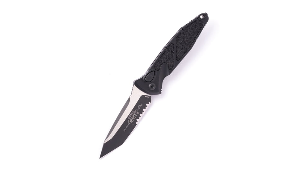 Microtech Socom Elite T/E-Auto Tactical Partial Serrated 4.05in Automatic Folding Knife, Automatic Folder, Black, 161A-2T