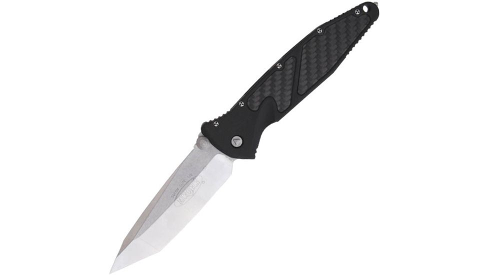 Microtech SOCOM Elite T/E Folding Knife, 4.05in, M390 Steel, Stonewashed, Tanto Blade, Plain Edge, Aluminum, Black Handle, 161-10