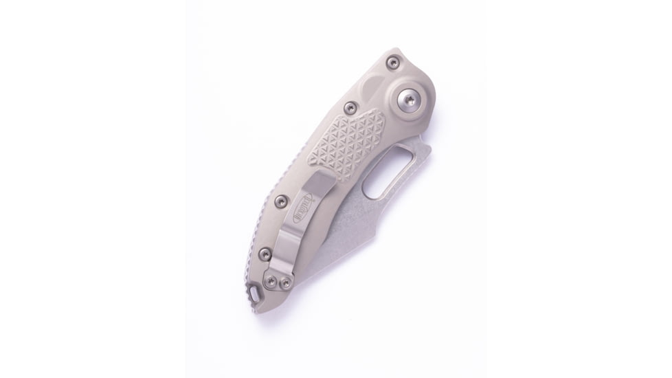 Microtech Stitch Auto S/E Stonewash Part Serrate 3.75in Folding Knife, Natural Clear, 169-11NC