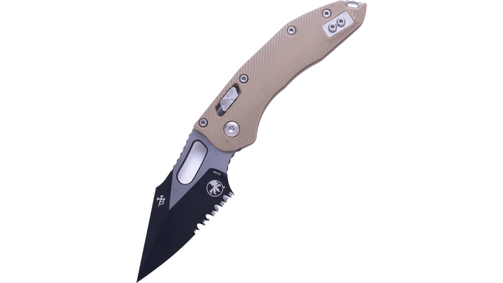 Microtech Stitch - Ram-Lok S/E Fluted G-10 Partial Serrated 3.71in Folding Knife, Tan, 169RL-2FLGTTA