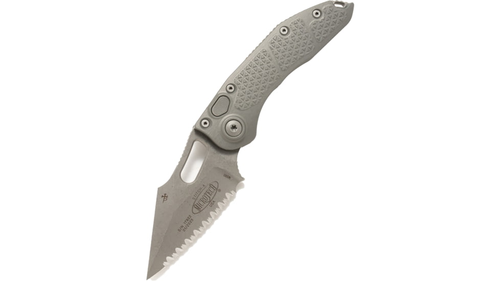 Microtech Stitch S/E Apocalyptic Full Serrate 3.75in Folding Knife, Natural Clear, 169-12APNC
