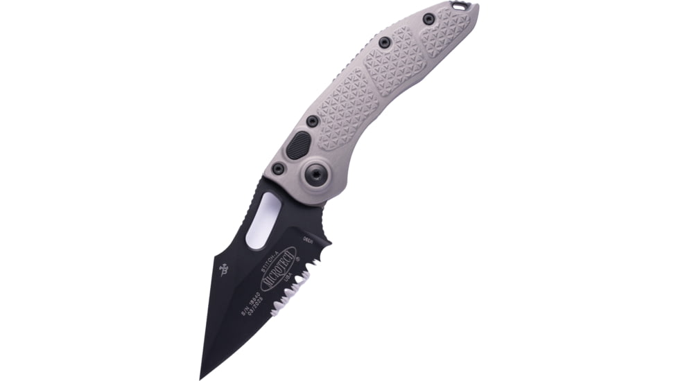 Microtech Stitch S/E Black Part Serrate 3.75in Folding Knife, Natural Clear, 169-2NC