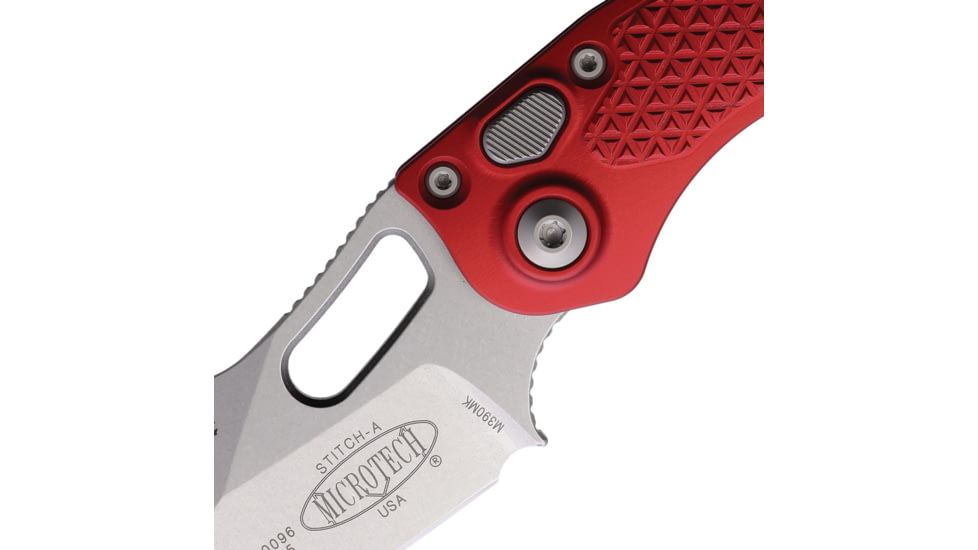 Microtech Stitch S/E Stonewash Standard Automatic Folding Knife, 3.75in, Red, 169-10RD