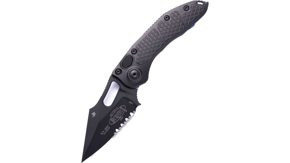 Microtech Stitch S/E Tactical Part Serrate 3.75in Folding Knife, Black, 169-2T