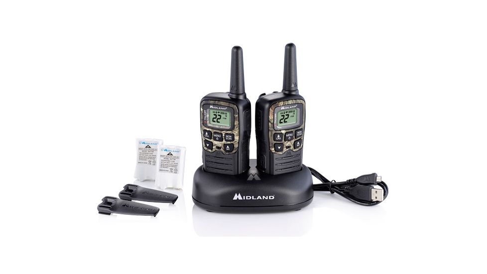 Midland Radio 22 Ch./28 mile w/38 CTCSS, W/X Alert, Bat, DTC &amp; USB Cable Charger, Black/Mossy Oak T55VP3