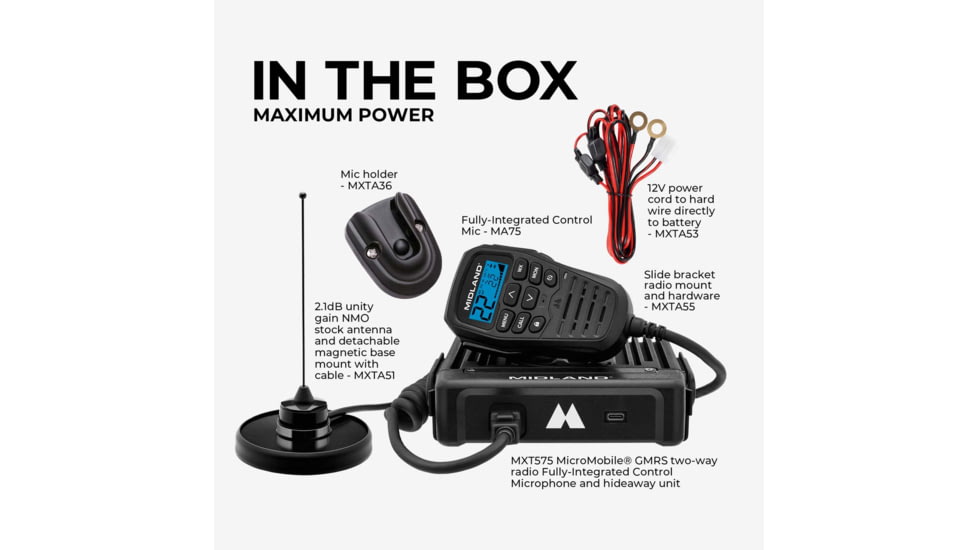 Midland Radio 50 Watt Micro Mobile GMRS Radio, IP67 Waterproof, 1408731