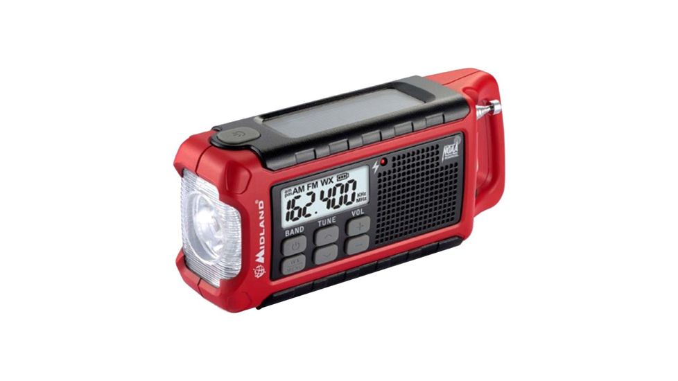 Midland Radio Emergency Crank AM/FM/WX Radio with Flashlight, Red/Black, ER210