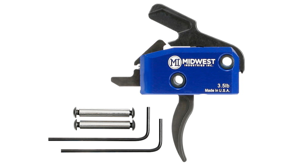 Midwest Industries Enhanced AR15 Drop in Trigger, Curved, 3.5lb Pull, Single Stage w/ Anti Walk Pins, Black/Blue, MI-TRIGGER-C