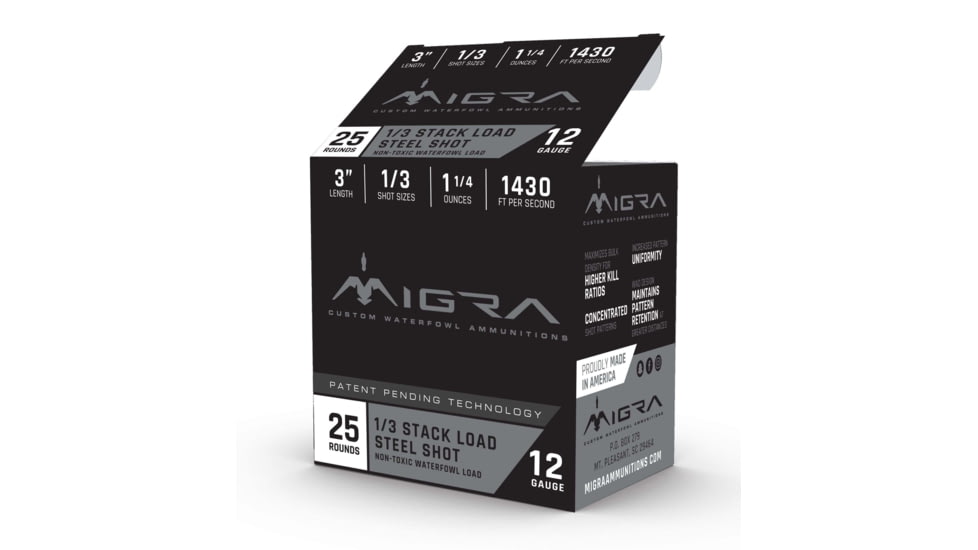 Migra 12 Gauge 1 1/4 oz 3 in Shotgun Ammunition, 1/3, 25 Rounds, M-12S1-3