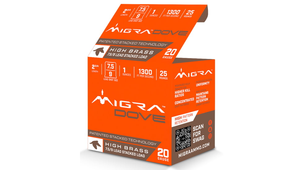 Migra Dove 20 Gauge 1oz 2 3/4in Shotgun Ammo, #7.5-9, 25 Rounds, M20LF7.5-9
