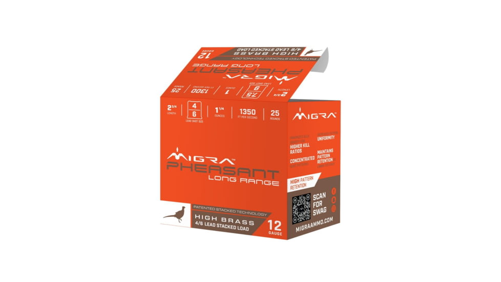 Migra Ammunitions LLC Migra Pheasant Long Range Shotshells 12ga 2-3/4" 1-1/4oz 1350 fps #4 &amp; #6 25/ct, M-12P4-6