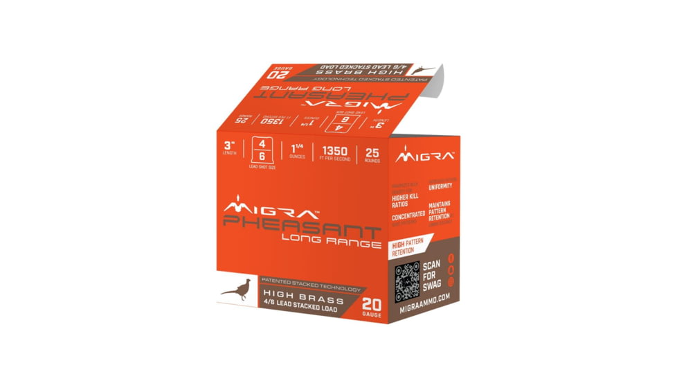 Migra Ammunitions LLC Migra Pheasant Long Range Shotshells 20ga 3" 1-1/4oz 1350 fps #4 &amp; #6 25/ct, M-20P4-6