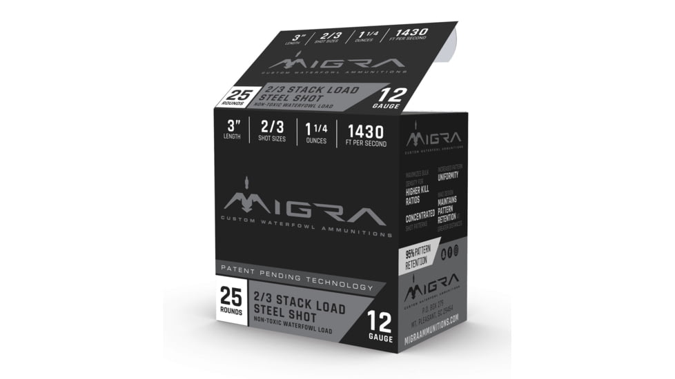 Migra 12 Gauge 1 1/4 oz 3 in Shotgun Ammunition, 2/3, 25 Rounds, M-12S2-3