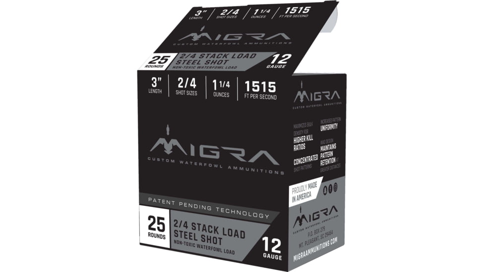 Migra Steel Shot Staxd Load 12 Gauge 1.25 oz 3in 4/6 Centerfire Shotgun Ammo, 25 Rounds, M-12S4-6
