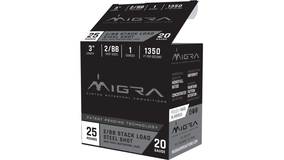 Migra Steel Shot Staxd Load 20 Gauge 1 oz 3in Centerfire Shotgun Ammo, 25 Rounds, M-20S4-6