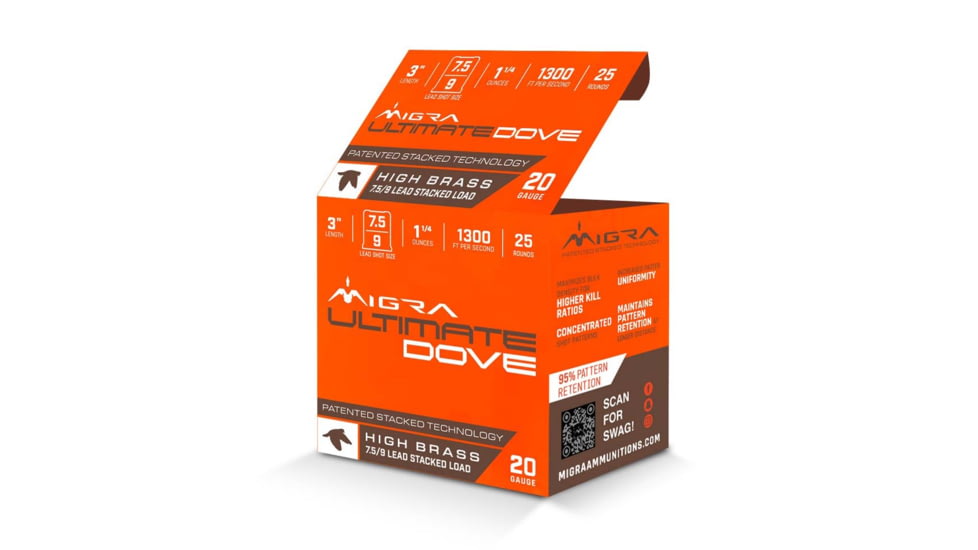 Migra Ultimate Dove 20 Gauge 1 1/4oz 3in Shotgun Ammo, 25 rounds, M-20UD-75-9