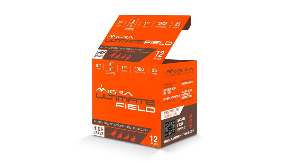 Migra Ultimate Field 12 Gauge 1 3/8oz 2 3/4in Shotgun Ammo, 25 Rounds, M-12UF-6-8