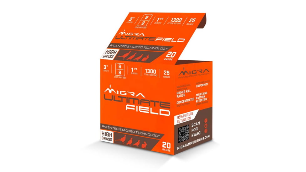 Migra Ultimate Field 20 Gauge 1 3/8oz 3in Shotgun Ammo, 25 Rounds, M-20UF-6-8
