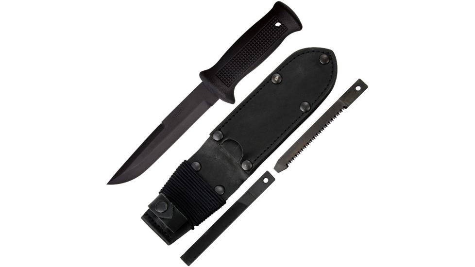Mikov Uton Military Fixed Blade Knife,5.375in,Carbon Steel Blade,Black Checkered Rubber Handle MIK392OG4