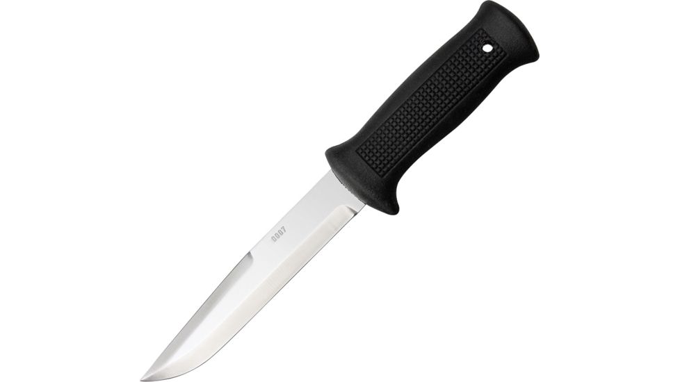 Mikov Uton Military Fixed Blade Knife,5.375in,Polished Stainless Blade,Black Checkered Rubber Handle MIK362NG4CER