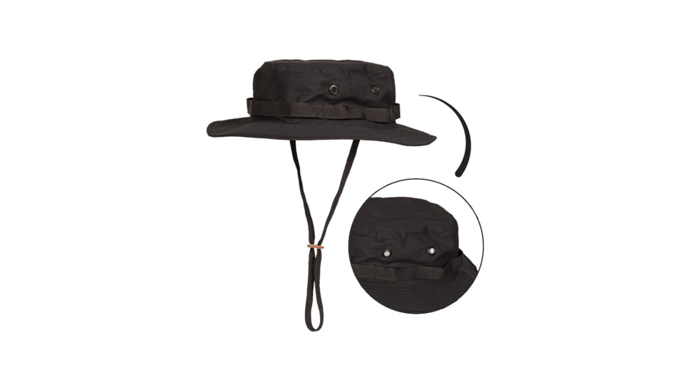 MIL-TEC Cotton Ripstop Boonie Hat - Unisex, Black, Small, 12325002-902