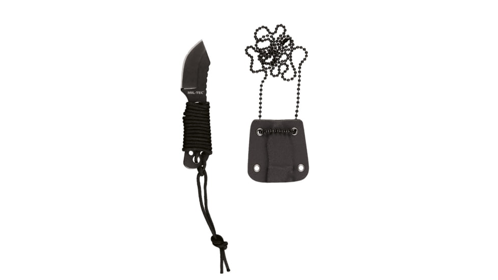 MIL-TEC Paracord Neck Knife W/Chain, 3.5in, Black, 15398300