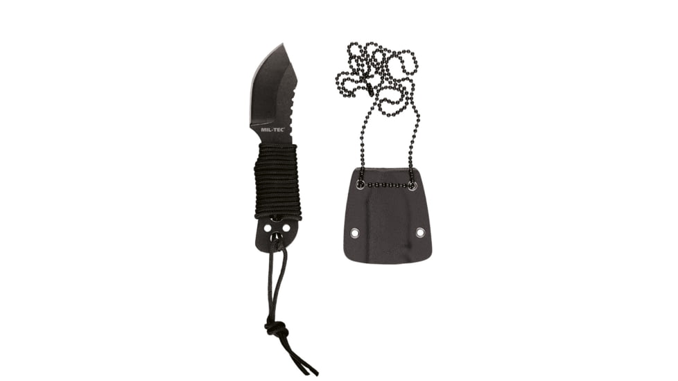 MIL-TEC Paracord Neck Fixed Blade Knife w/Chain, 1.6 in, 3Cr13 Stainless Steel, Black, 15398400