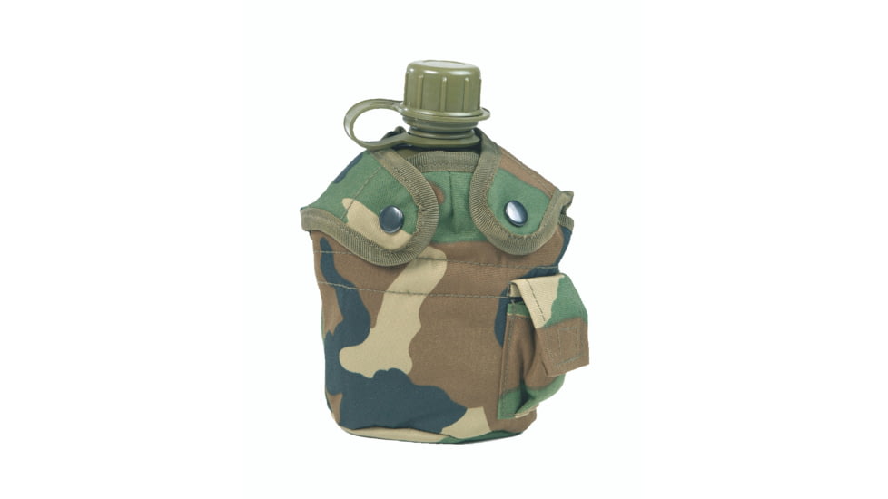 MIL-TEC Plastic Canteen w/Cup &amp; Cover, Woodland Camo, 14506020