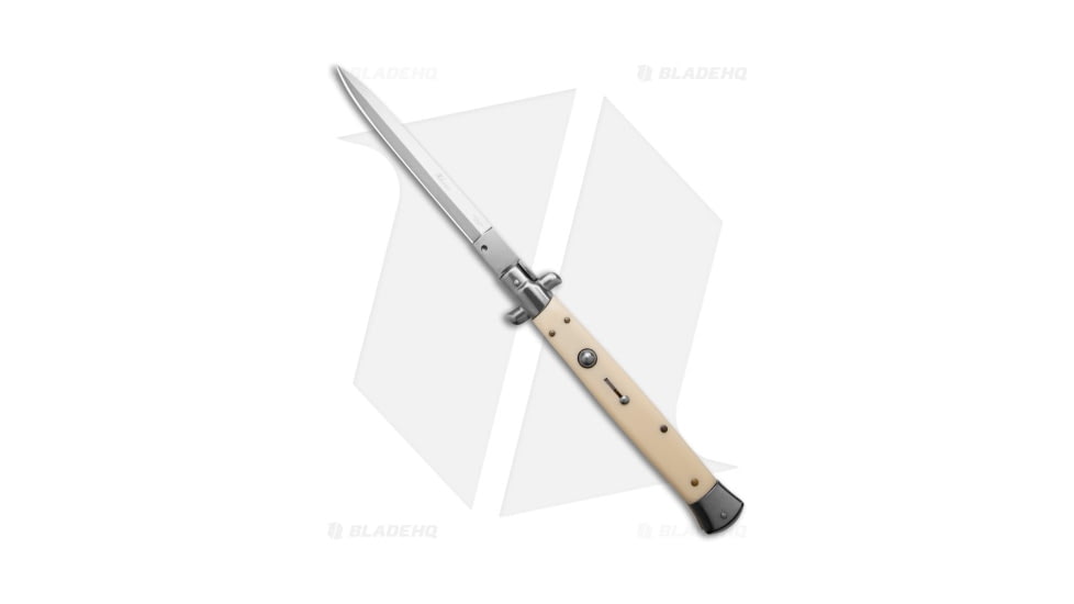 Milano 13 Italian Stiletto Automatic Folding Knife, 6.00in, Stainless Steel, Spear Point Blade, Polymer, White Handle, White/Gray, 13.00 inch, BHQ-193386