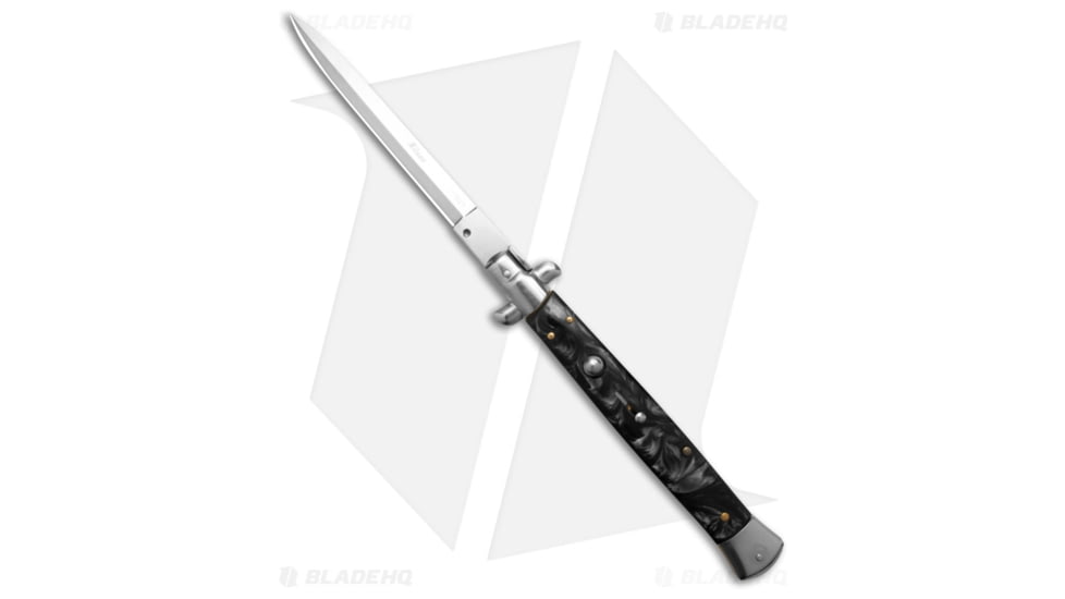 Milano 13 Italian Stiletto Automatic Folding Knife, 6.00in, Stainless Steel, Spear Point Blade, Polymer, Black Handle, Black/Gray, 13.00 inch, BHQ-193390