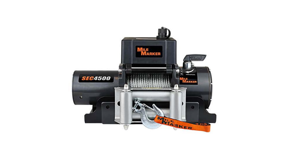 Mile Marker SEC4500 Trailer Winch with Mounting Plate &amp; Strap, 76-50115BW