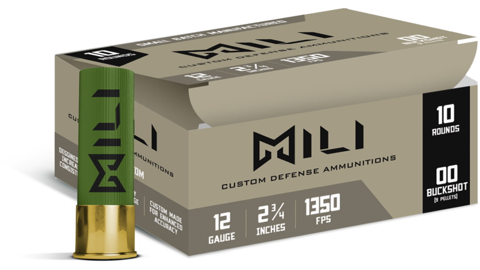 MILI Ammo 12 Gauge, #00 Buck, 9 Pellets, 2.75 in, 1350 ft/s, Centerfire Shotgun Buckshot Ammo, 10 Rounds, M12-00-BUCK