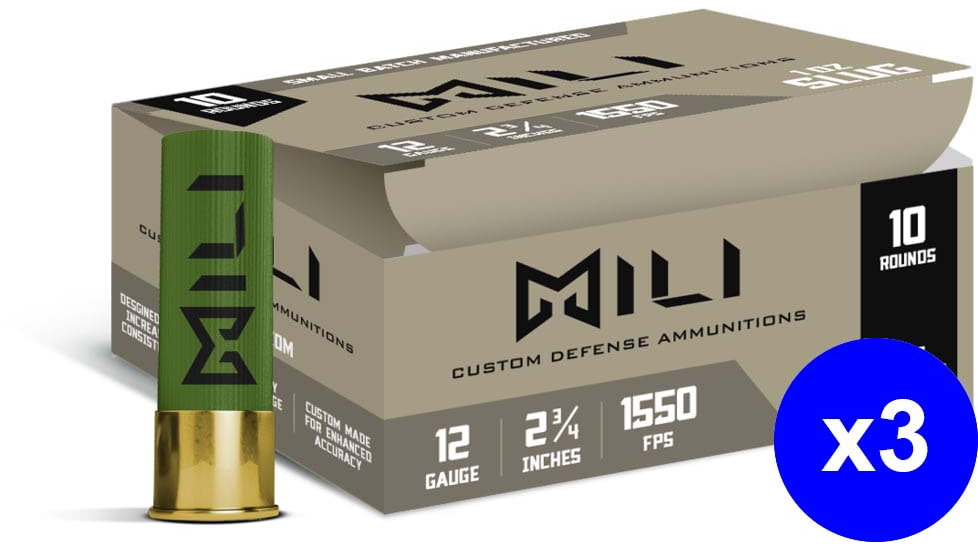 MILI Ammo 12 Gauge, Rifled Slug, 1 oz, 2.75 in, 1550 ft/s, Centerfire Shotgun Slug Ammo, 30 Rounds