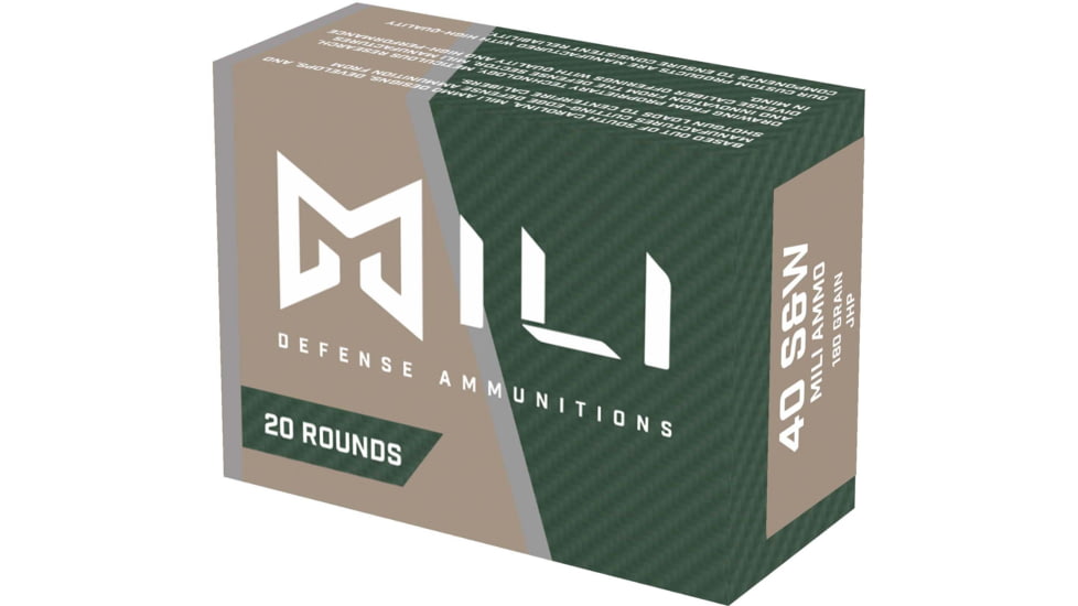 Mili Ammunitions .40 S&amp;W 180 Grain Jacketed Hollow Point Brass Cased Pistol Ammo, 20 Rounds, M40SWCS180-B
