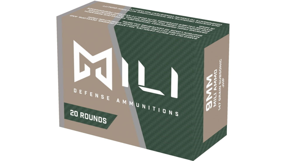 Mili Ammunitions 9mm Luger 147 Grain Jacketed Hollow Point Subsonic Brass Cased Pistol Ammo, 20 Rounds, M9mmCS147-B